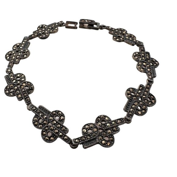 Vintage Womans Bracelet Marcasite 925 Sterling Silver 7 Inch Estate Unique Gift - Picture 1 of 4